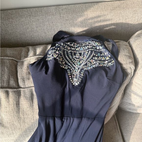 B Darlin Navy Maxi Dress with Embellished Neckline - Picture 8 of 9